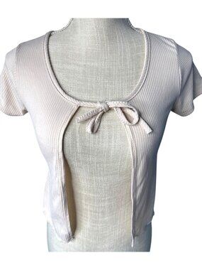 NWT Livi By Olivia Rae Beige Ribbed Tie Front Top S